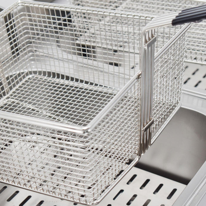 eZone Commercial Electric Fryer Single Tank 2x7Ltr 2x3kW 2x13A UK Plug Countertop Heavy Duty Stainless Steel with Oil Drain Ideal for Restaurants Takeaways