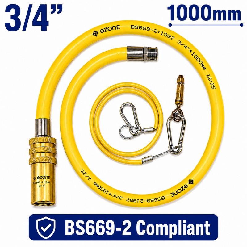 Commercial Catering Gas Hose Quick Release 3/4" x 1m Yellow BS669-2 Compliant