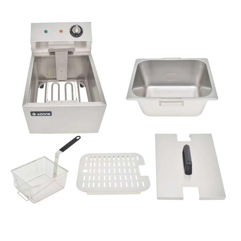 eZone Commercial Electric Fryer Single Tank 5Ltr 3kW 13A UK Plug Countertop Heavy Duty Stainless Steel Ideal for Restaurants Takeaways