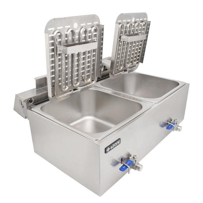eZone Commercial Electric Fryer Single Tank 2x7Ltr 2x3kW 2x13A UK Plug Countertop Heavy Duty Stainless Steel with Oil Drain Ideal for Restaurants Takeaways
