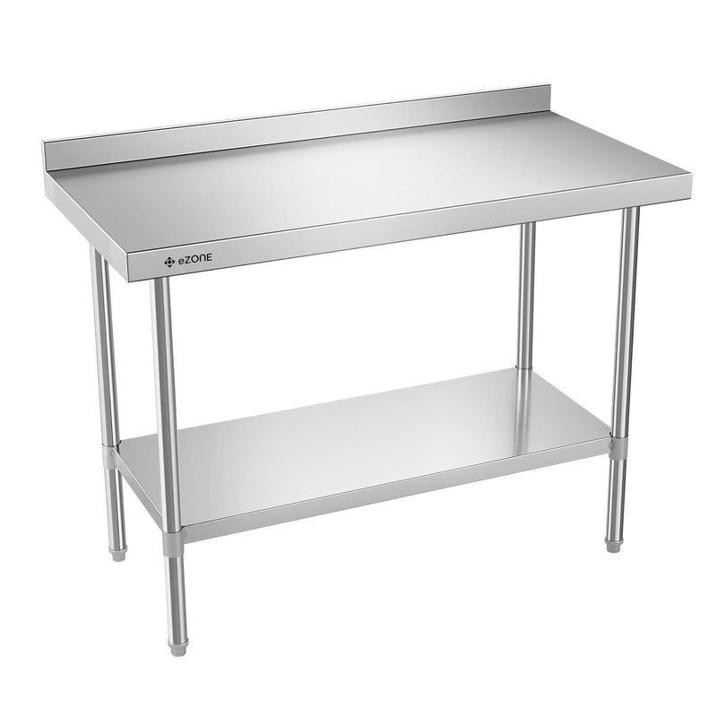 eZone Commercial Stainless Steel Kitchen Food Prep Table Upstand 1200x600x900mm +Castors