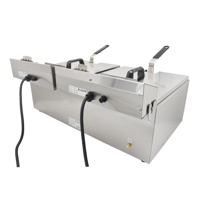 eZone Commercial Electric Fryer Single Tank 2x7Ltr 2x3kW 2x13A UK Plug Countertop Heavy Duty Stainless Steel with Oil Drain Ideal for Restaurants Takeaways