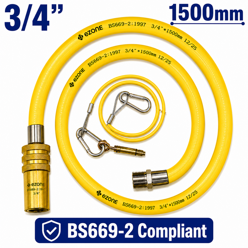 Commercial Catering Gas Hose Quick Release 3/4" x 1.5m Yellow BS669-2 Compliant
