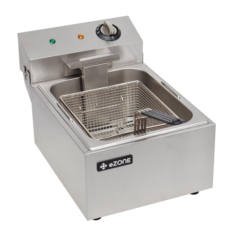 eZone Commercial Electric Fryer Single Tank 5Ltr 3kW 13A UK Plug Countertop Heavy Duty Stainless Steel Ideal for Restaurants Takeaways