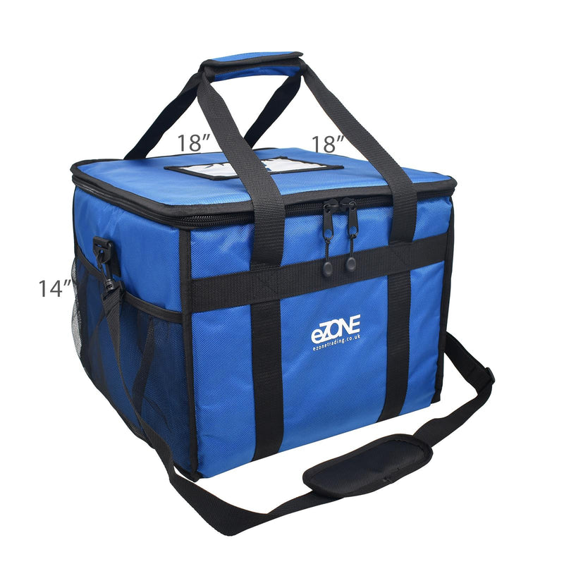 eZone Heavy Duty Insulated Food Delivery Bag 18x18x14” Blue with Hot Cold Divider Zipper Suitable for Takeaway Restaurants Pizza Indian Kebabs Chinese