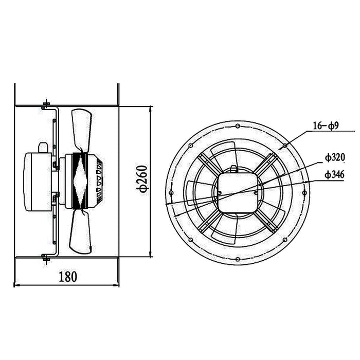 250mm Industrial Duct Fan Cased Axial Commercial Kitchen Canopy Extractor