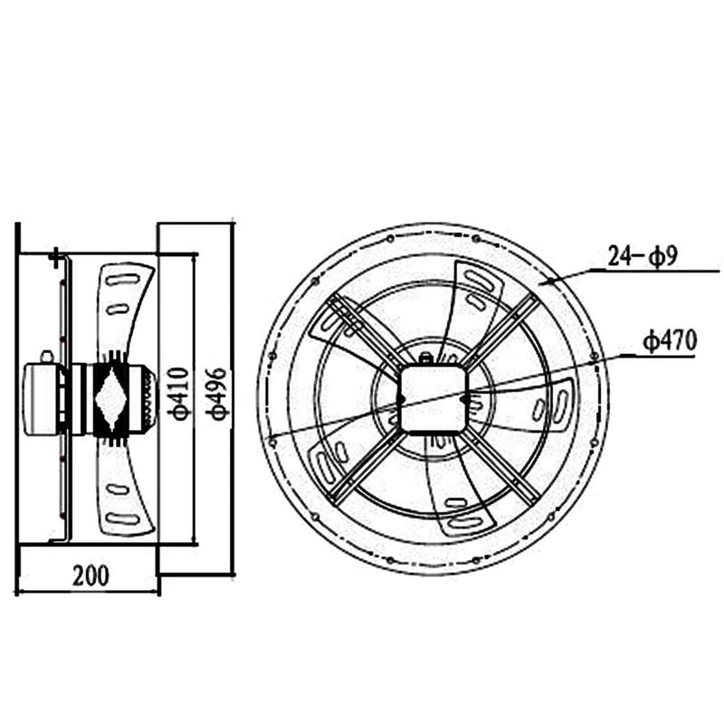 400mm Industrial Duct Fan Cased Axial Commercial Kitchen Canopy Extractor
