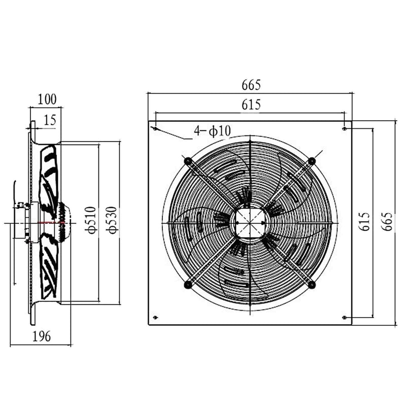 500mm Industrial Ventilation Metal Fan Axial Commercial Air Extractor Exhaust