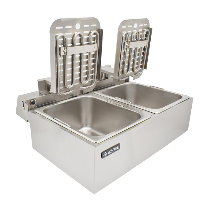 eZone Commercial Electric Fryer Single Tank 2x5Ltr 2x3kW 2x13A UK Plug Countertop Heavy Duty Stainless Steel Ideal for Restaurants Takeaways