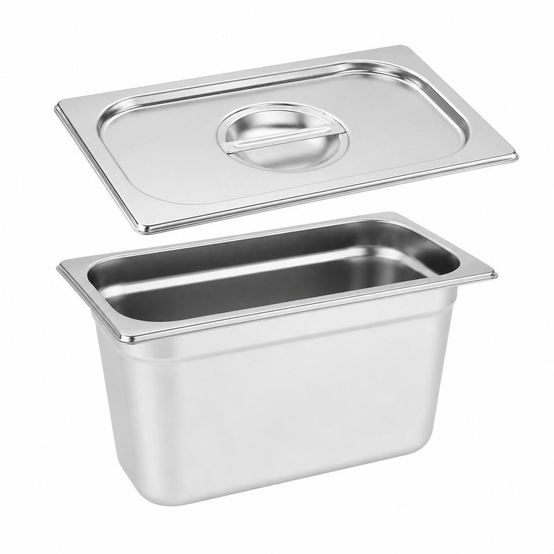 Stainless Steel 1/3 Gastronorm Pan/Tray with Lid 200mm Deep Food GN Container