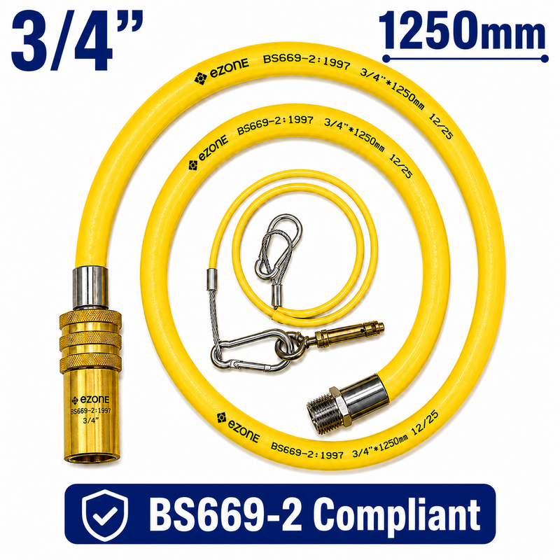 Commercial Catering Gas Hose Quick Release 3/4" x 1.25m Yellow BS669-2 Compliant