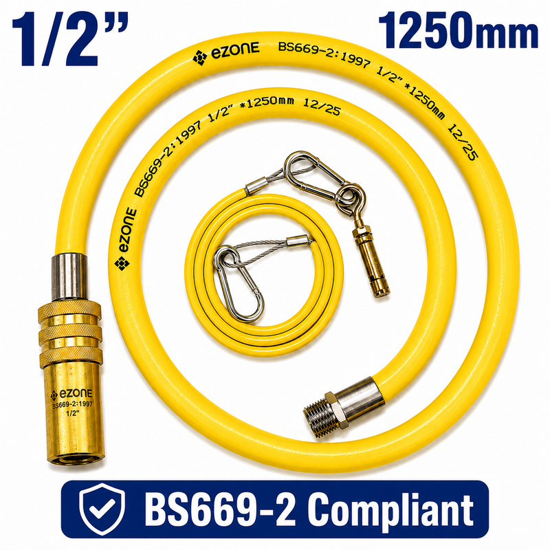 Commercial Catering Gas Hose Quick Release 1/2" x 1.25m Yellow BS669-2 Compliant