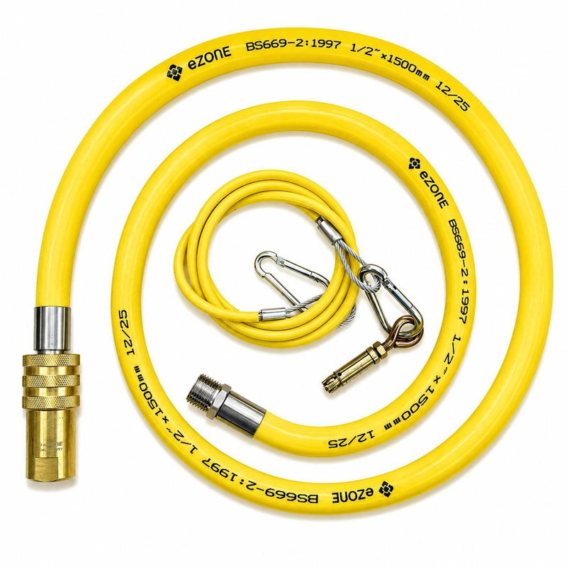 Commercial Catering Gas Hose Quick Release 1/2" x 1.5m Yellow BS669-2 Compliant