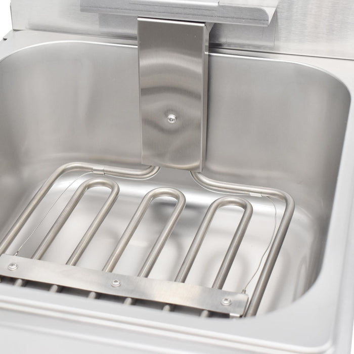 eZone Commercial Electric Fryer Single Tank 7Ltr 3kW 13A UK Plug Countertop Heavy Duty Stainless Steel with Oil Drain Ideal for Restaurants Takeaways