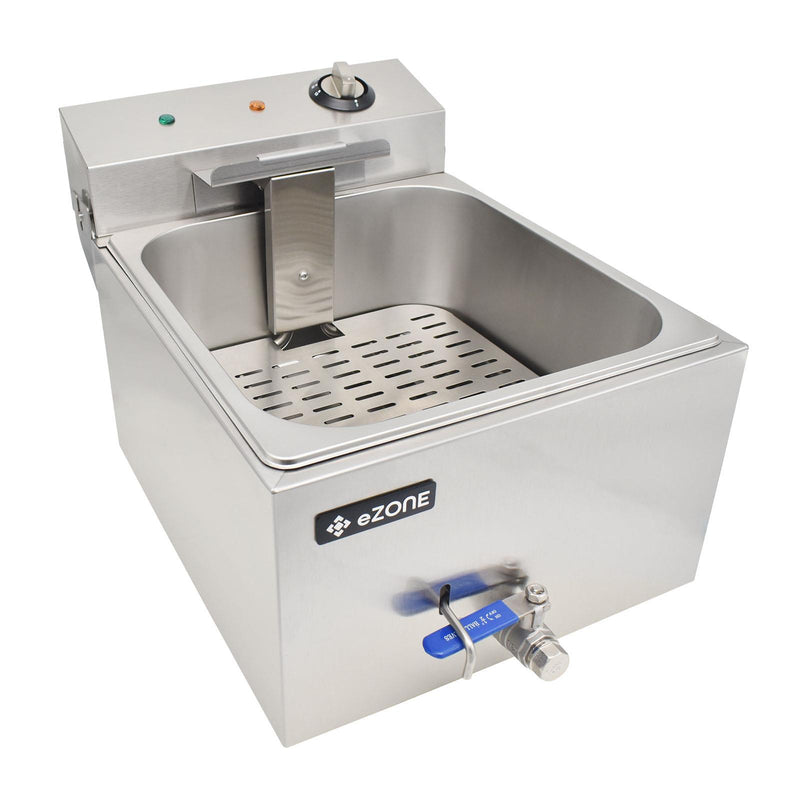 eZone Commercial Electric Fryer Single Tank 7Ltr 3kW 13A UK Plug Countertop Heavy Duty Stainless Steel with Oil Drain Ideal for Restaurants Takeaways