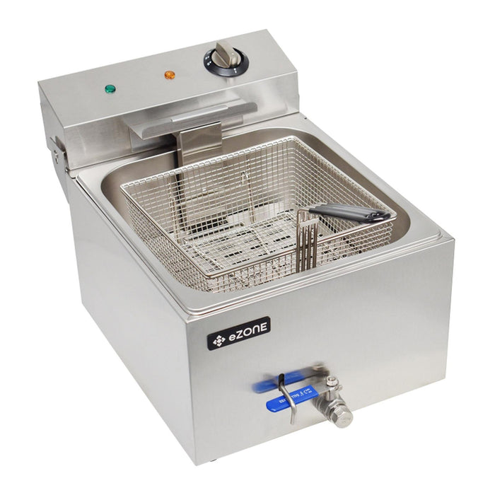 eZone Commercial Electric Fryer Single Tank 7Ltr 3kW 13A UK Plug Countertop Heavy Duty Stainless Steel with Oil Drain Ideal for Restaurants Takeaways