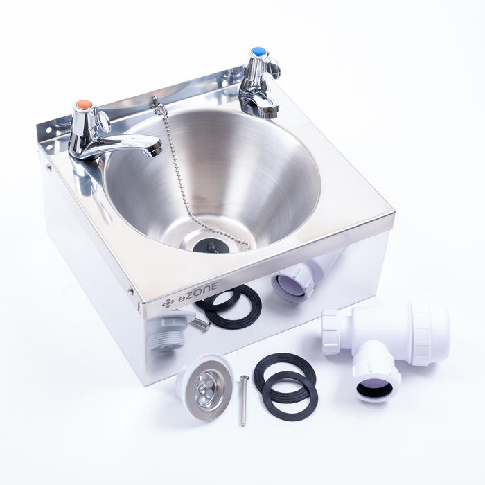 Commercial Stainless Steel Hand Wash Basin 385x335mm with Lever Taps Waste Kit