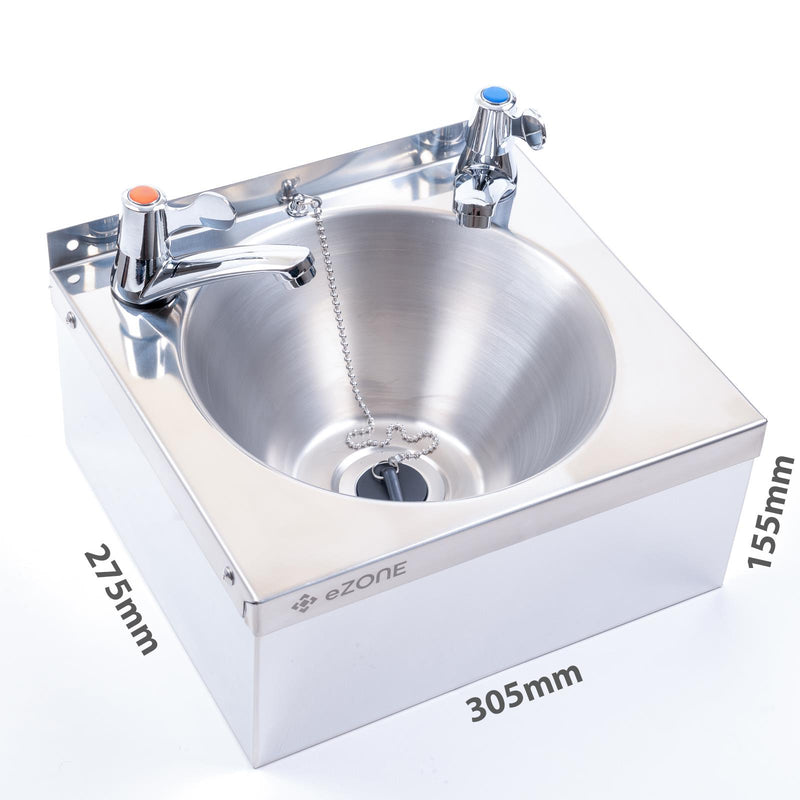 Commercial Kitchen Stainless Steel Wall Hand Wash Basin Sink with Lever Taps & Waste Kit