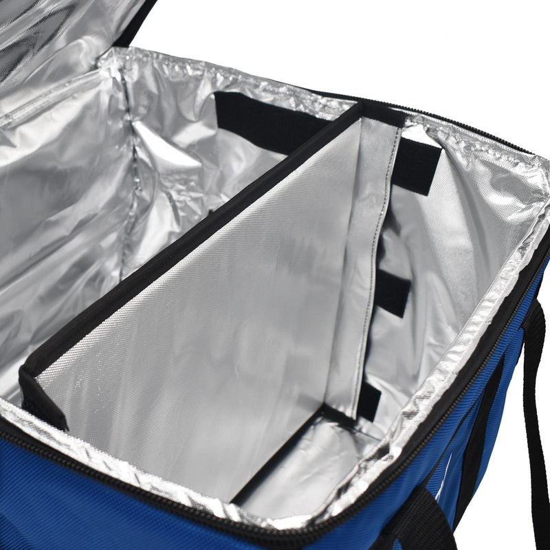 eZone Heavy Duty Insulated Food Delivery Bag 18x18x14” Blue with Hot Cold Divider Zipper Suitable for Takeaway Restaurants Pizza Indian Kebabs Chinese