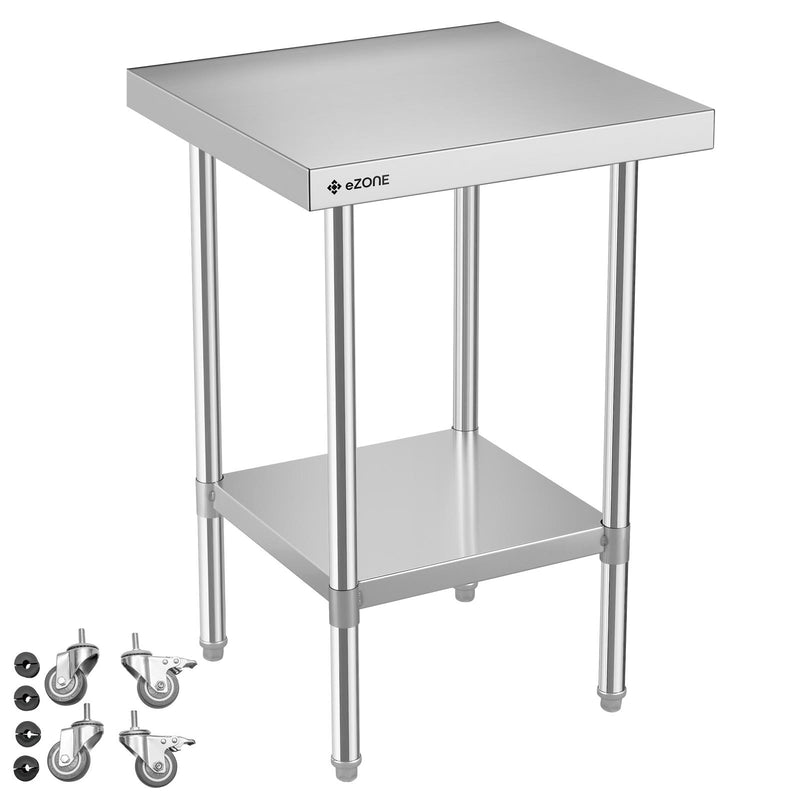 eZone Commercial Stainless Steel Kitchen Food Prep Table 600x600x900mm +Castors
