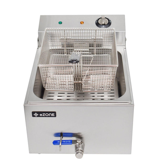 eZone Commercial Electric Fryer Single Tank 7Ltr 3kW 13A UK Plug Countertop Heavy Duty Stainless Steel with Oil Drain Ideal for Restaurants Takeaways