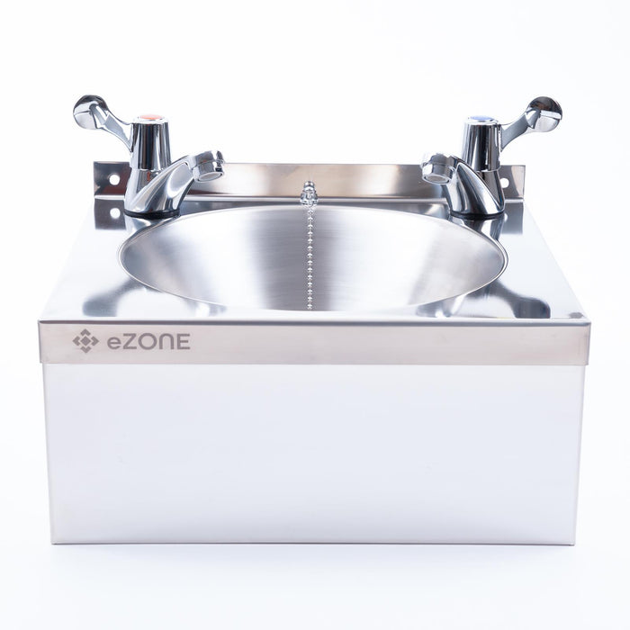 Commercial Stainless Steel Hand Wash Basin 385x335mm with Lever Taps Waste Kit