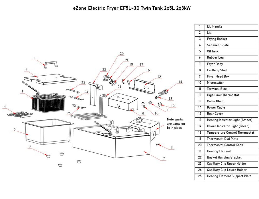 eZone Commercial Electric Fryer Single Tank 2x5Ltr 2x3kW 2x13A UK Plug Countertop Heavy Duty Stainless Steel Ideal for Restaurants Takeaways