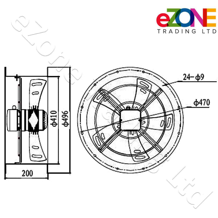 400mm Industrial Duct Fan Cased Axial Commercial Kitchen Canopy Extractor