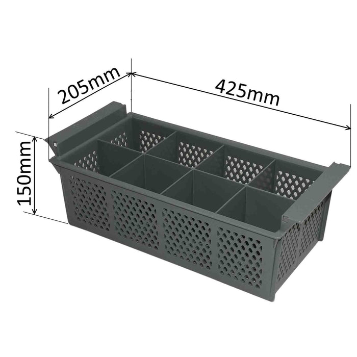Cutlery Holder Plastic Basket Eight Compartment for Commercial Dishwasher, Grey