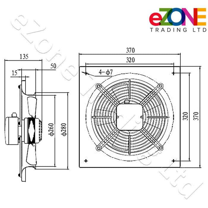 Metal air extractor exhaust fan. Quiet model. 250mm Blade size in our Catering supplies department