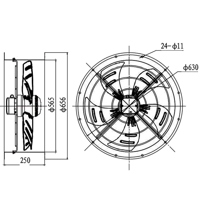 550mm Industrial Duct Fan Cased Axial Commercial Kitchen Canopy Extractor catering equipment