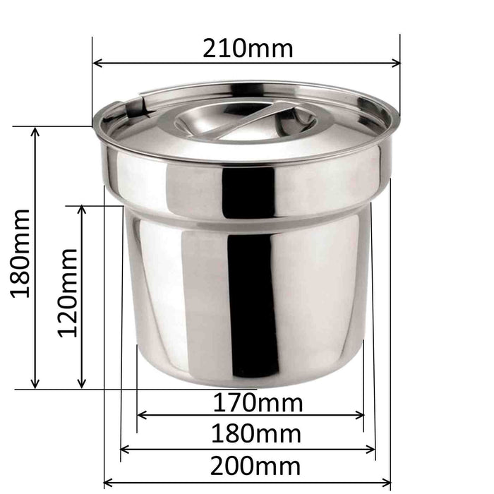 Bain Marie Round Pot & Lid 7 Pint 4L Catering Stockpot Saucepan Stainless Steel