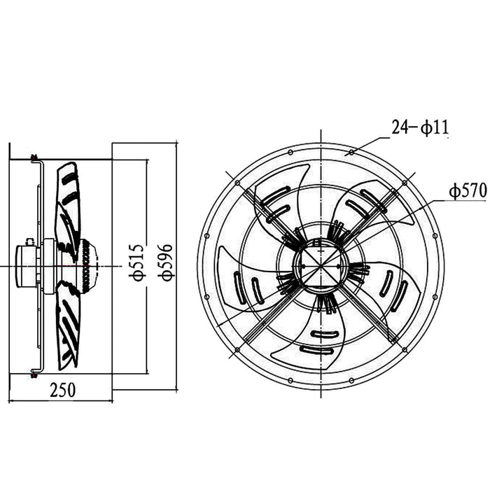 500mm Industrial Duct Fan Cased Axial Commercial Kitchen Canopy Extractor