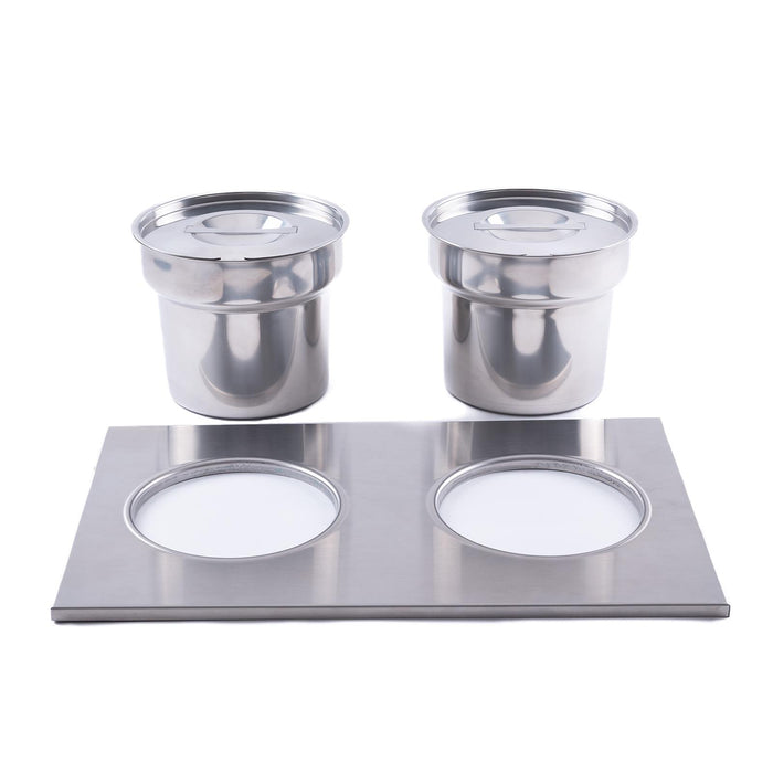 Two Round Pots & Lids with 2-Holes Plate for 1/1 Open Bain Marie Stainless Steel