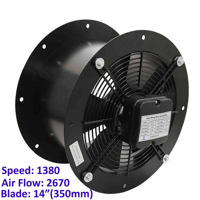 350mm Industrial Duct Fan Cased Axial Commercial Kitchen Canopy Extractor