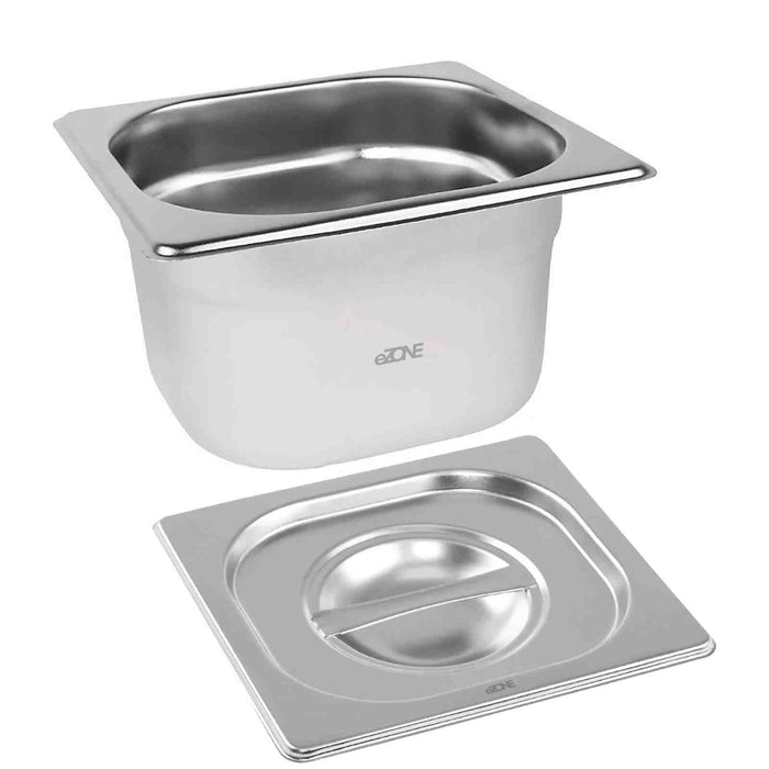 Gastronorm & Lid 1/6 Sixth Stainless Steel Bain Marie Food Container Pan 100mm