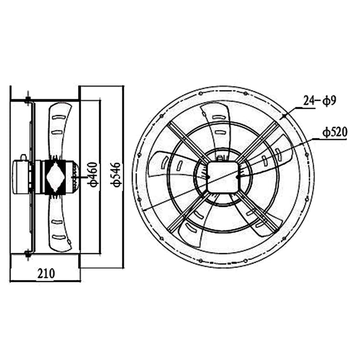 450mm Industrial Duct Fan Cased Axial Commercial Kitchen Canopy Extractor catering equipment