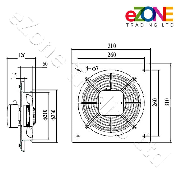 Metal air extractor exhaust fan. Quiet model. 200mm Blade size in our Catering supplies department