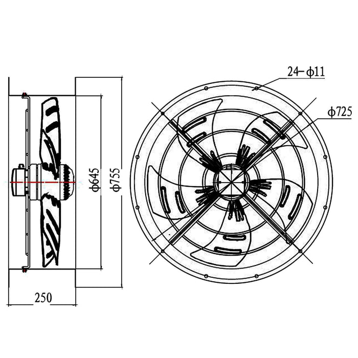 630mm Industrial Duct Fan Cased Axial Commercial Kitchen Canopy Extractor