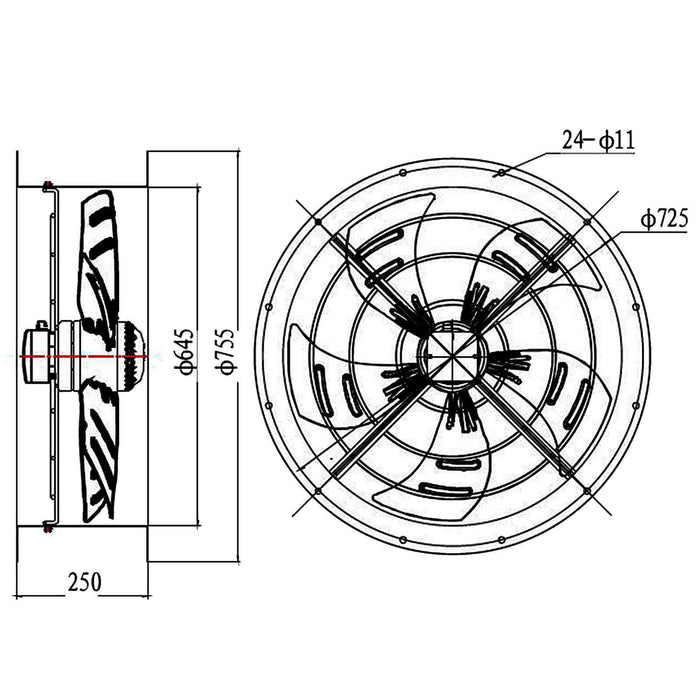 630mm Industrial Duct Fan Cased Axial Commercial Kitchen Canopy Extractor